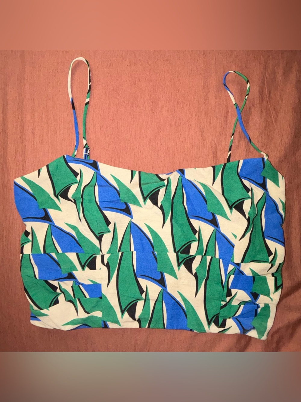 Zara Smocked Crop Top Spaghetti Straps - Picture 2 of 8